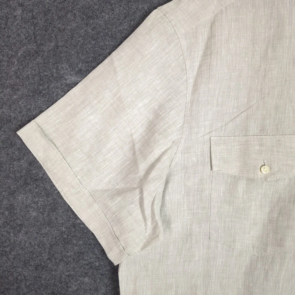 Banana Republic Mens XL Slim Fit Italian Linen Short Sleeve Button Up Shirt Tan